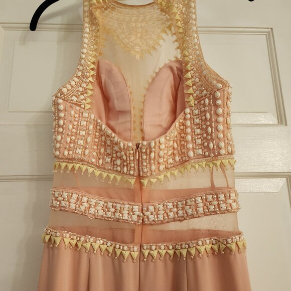 Cinderella Divine Beaded Peach Maxi Dress Size 4 Sheath Jewel Sleeveless Graduat - Picture 10 of 16